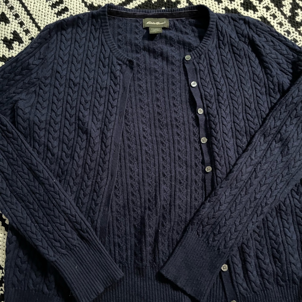 Eddie Bauer Blue Cable Knit Cardigan